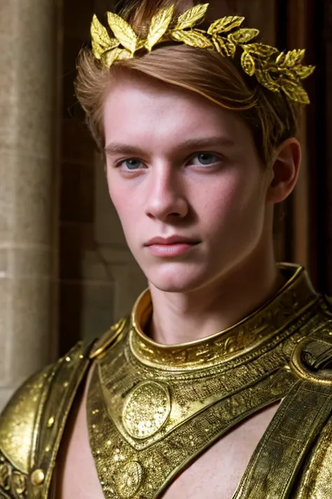 portrait of a handsome young man, roman emperor, red hair, wearing roman emperor clothes, handsome boy, magnanimous, power, rule...