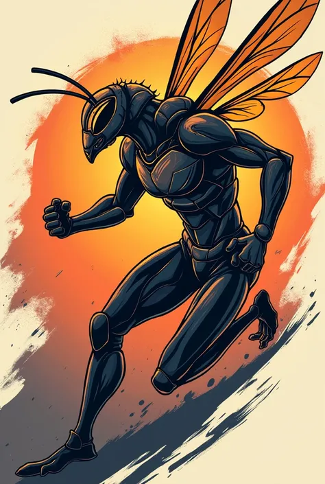 A stylized, dynamic vector illustration of a hornet, posed in a powerful, athletic stance, showcasing its Strength and agility, set against a bold,  the hornets body is depicted in a metallic, , with intricate, geometric patterns and lines that evoke a sen...