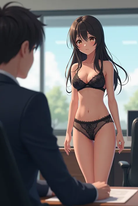 Japanese female anime character naked at a company interview, so she wears only underwear because she thinks she&#39;ll be late. The interviewer says, &quot;Why did you come in only underwear?&quot;?”