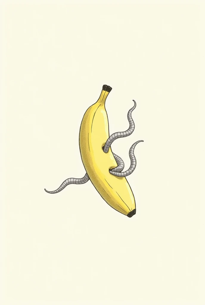  draw me a banana, thats easy to draw, with 3 worms inside of it, sketch and pencil 