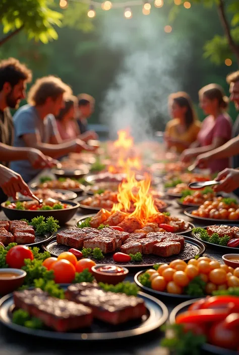 barbecue、meat、vegetables、fish