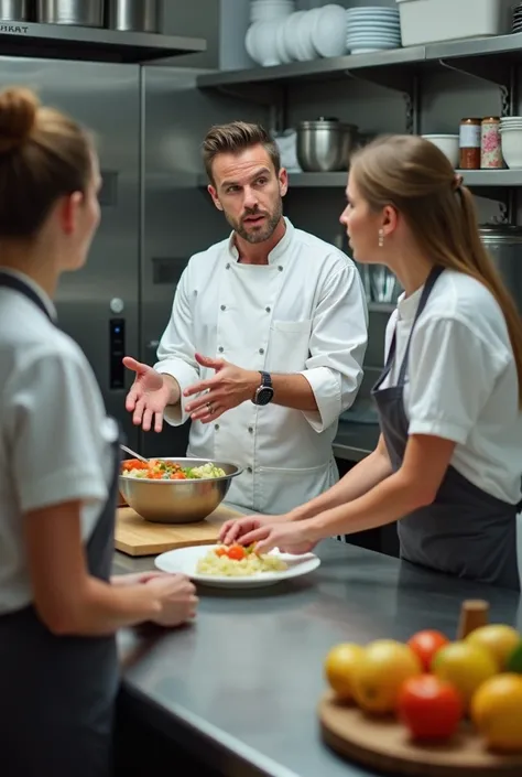 real image of a teacher guiding nutrition students during the internship at food and nutrition units (one) in a kitchen