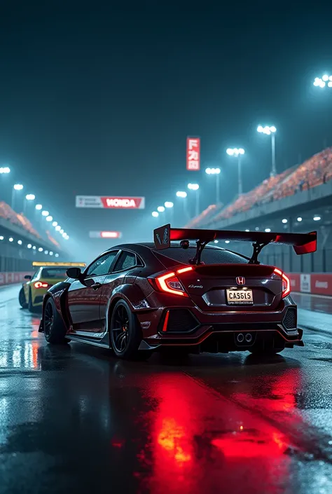 Honda civic modified with body kit in racing track at night 