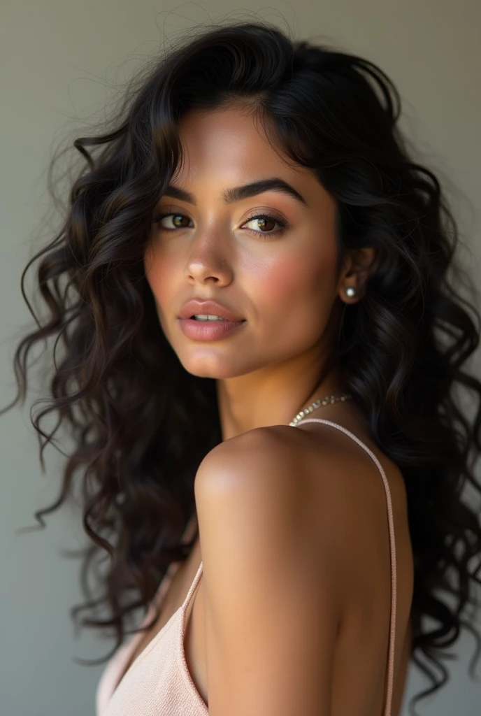 Ultra realistic photo portrait of a Latina with curly hair, prety boobs super pretty face  Sud American, no makeup , no freckels, meticulous | detailed, highly detailed, 4K, high resolution, award winning photography