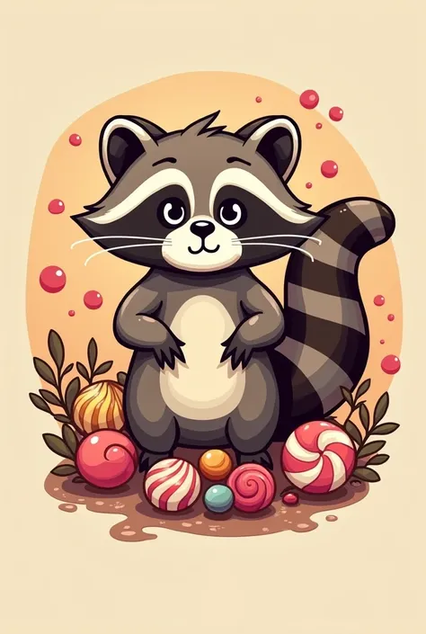 Create a raccoon-themed candy store logo 
