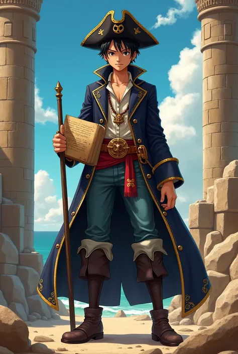 pirate costume based on the anime One Piece for an archaeologist, he has the ability to read other languages. Do this whole body. I want something more intimidating. I want something that commands respect, less cuteness and more fear. He is still young.