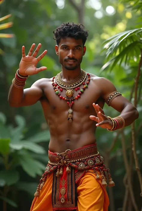 Toned cute Sri lankan male traditional kandyan dancer