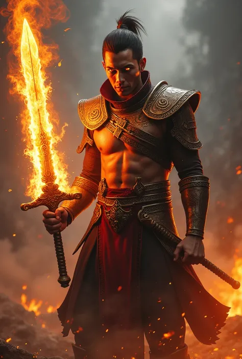 A person with flaming sword 