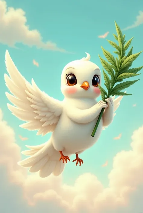 Animated Dove of Peace carrying a marijuana branch instead of an olive branch