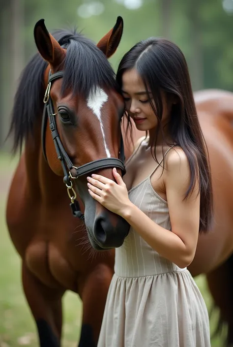 Japanese woman having sex with a horse