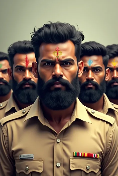 Beard men having tilak on his forehead and wearing kv school uniform 