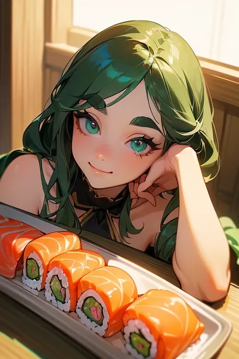 ((Highest quality, masterpiece:1.2), High resolution, Very detailed, Realistic:1.37, Fantasy, An illustration, Green Eyes、Queen, Platinum decoration、beautifully、Eyeshadow Red、Thick eyebrows、Long eyelashes、pupils are black、Her hair is light green、Embarrassi...