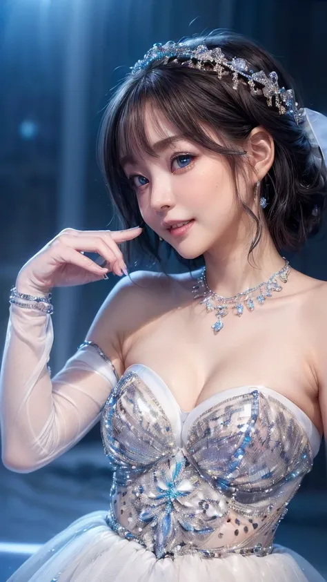 (4k quality:1.3),(Highest quality:1.3),(Whitening:1.4),(Baby Face,Girl:1.3),(The best beauty:1.5),rich,Upper Body,smile,(Strapless bejeweled dress:1.3),(Different dimension:1.6),Overflowing breasts,(jewelry),Captivate a man,Cleavage,(Super Celebrities:1.5)...