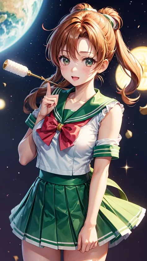 sheの体は裸ですストッキングを履いた裸のSailor Jupiter、she&#39;No clothes、masterpiece, Highest quality, High resolution, Absurd, Very detailed, Cute eyes, Wet body:2.0、 Jupiter, Green Eyes, ponytail, tiara, jewelry,Elbow-length gloves, White gloves, Pink Ribbon,  night, Outd...