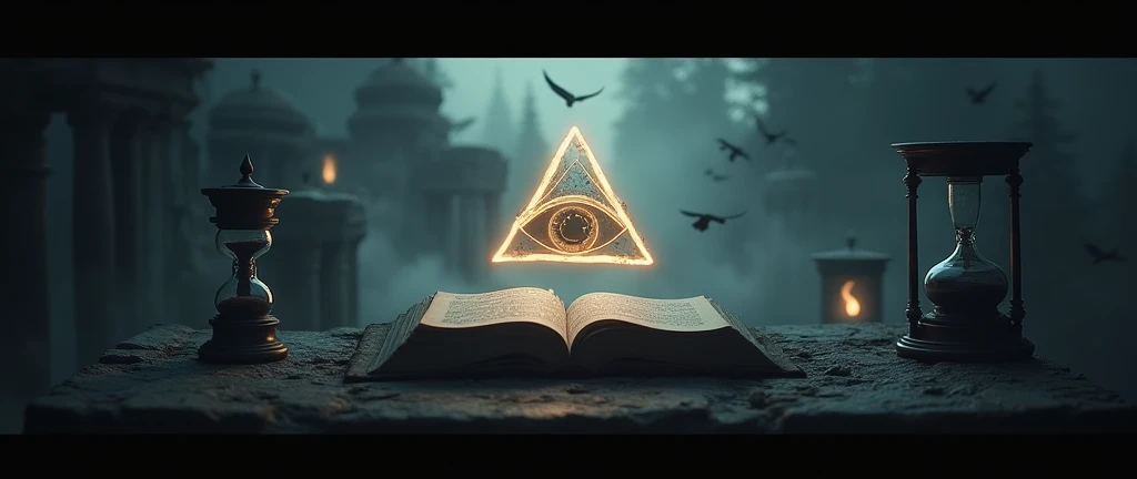 Design a banner for a YouTube channel with a dark and mysterious theme, dedicated to curiosities and enigmatic information. Design should capture the essence of mystery and intrigue, reflecting the channel&#39;s fascinating and hidden content.

Main Elemen...