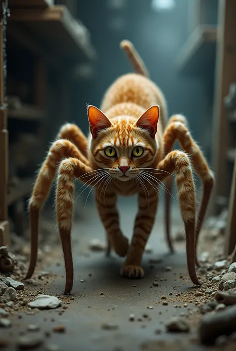 Whiskers, ginger cat now an eight-legged creature, found himself scurrying across the attic floor. 