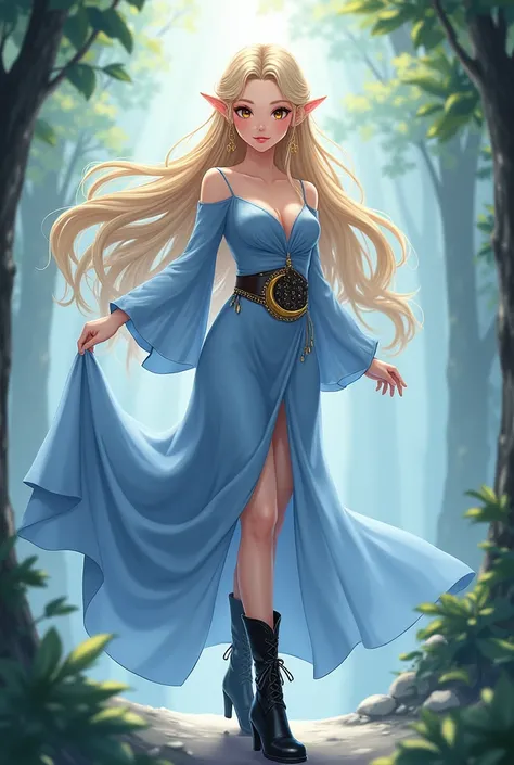 Make it anime-style, Líf is an elf of exceptional beauty, with an angelic appearance and delicate features. Your skin is softly pale, resembling pure porcelain. Her long black eyelashes accentuate an innocent look, with honey-colored eyes that radiate an e...