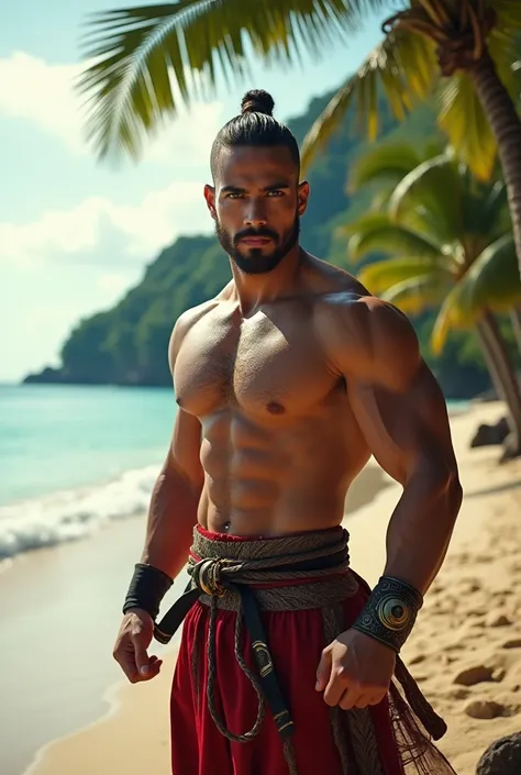 Handsome Malay martial arts warrior by the beach