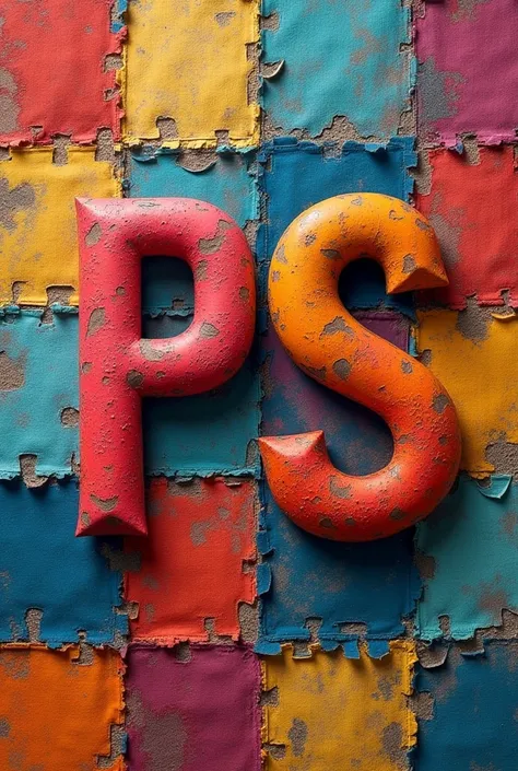 PS letters on fabric patchwork background