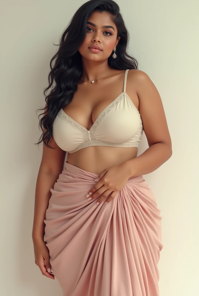 26 year indian woman, ivory complexion, full body image wearing skirt with triangle body shape having 34dd-30-36 figure 