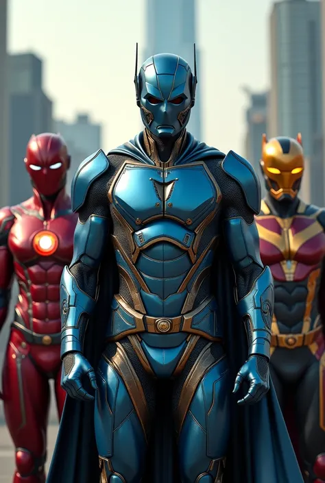 Group of superheroes with various armors without masks