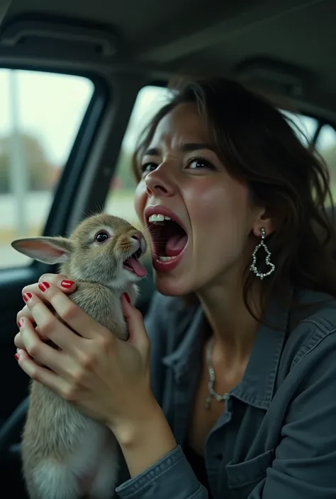 Woman eating a live rabbit inside an Uber car 