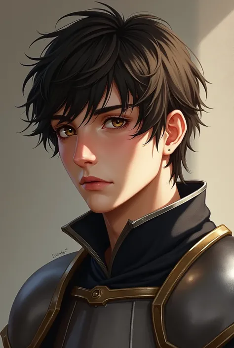 (photorealism:1.2), has short, tousled dark brown hair and warm, hazel eyes that convey both his inner turmoil and deep affection for those he cares about. He has a strong, athletic build, a result of his training as an honorable knight. His attire is prac...