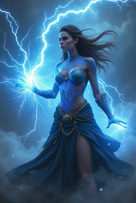 Woman elemental wizard casting lightning bolt