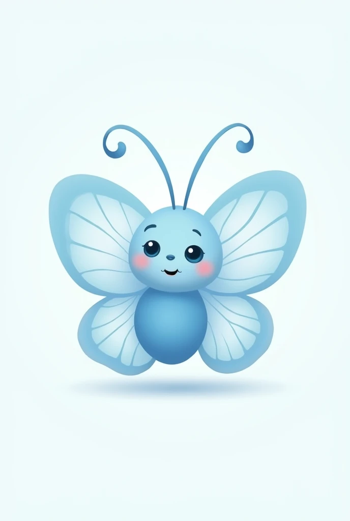 Cute little butterfly in light blue tones for a brand logo with a cute face, simplest cartoon butterfly