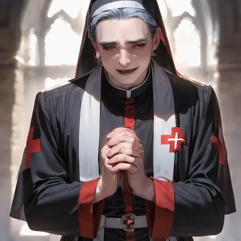 1 priest with a red cross in his hands