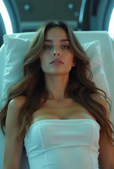 A guy revives a sexy mature woman of about 3, in a new body, to be your sexy milf mother, She is lying on the stretcher in a futuristic laboratory, She is beautiful and very well proportioned with long brown hair.