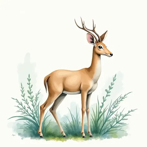 art, water colour, Pampas deer - Ozotoceros bezoarticus,