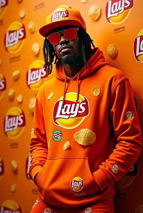 A lays rapper in orange with the brand name was sharu