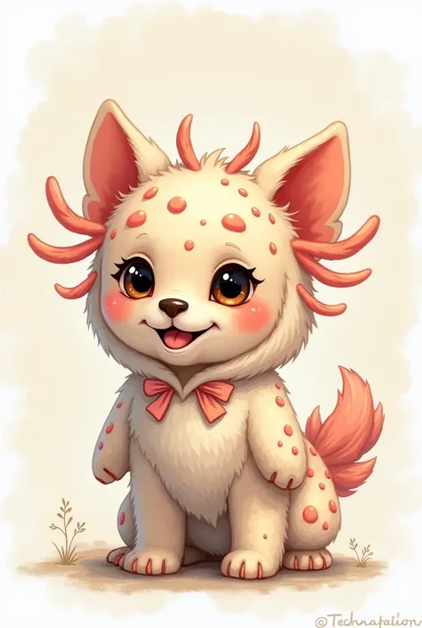 Cute puppy in axolotl costume drawing