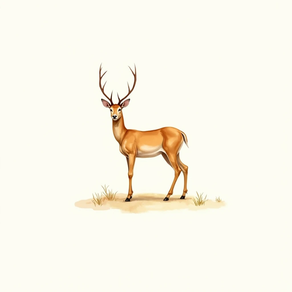 art, water colour, Pampas deer - Ozotoceros bezoarticus, painting-like, background solid color