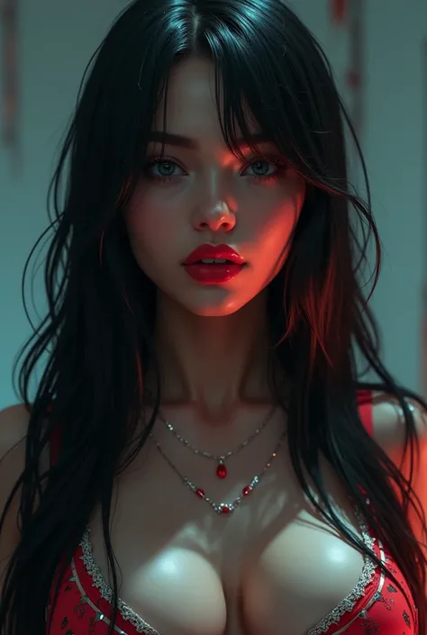 Massive Colossal Sexy Manga Anime Cyberpunk Sexy Face Of An Adult Lady Sexy Hairstyles Sexy Lips Bite Mouth Sexy Fucking Lips, Hip, Close-up, creepy, cinematic lighting, unreal engine, Blender, big breasts, Smirk、professional lighting、about, standing, very...