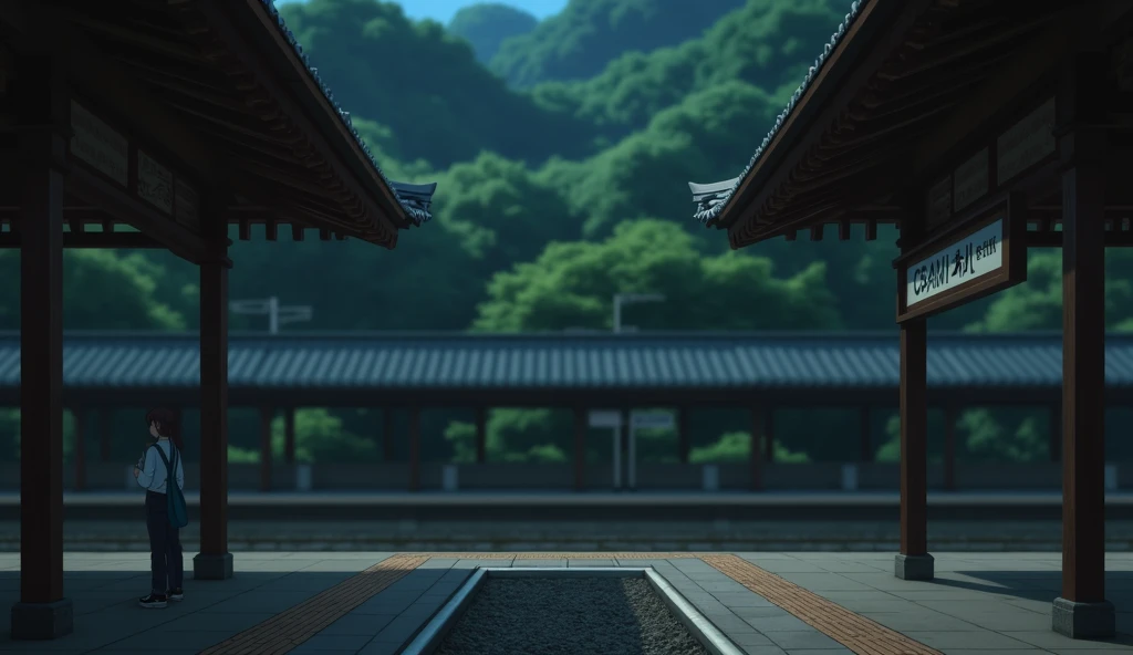   japanese train station, no people, sunny day, In the style of Makoto Shinkai。master piece, ultra detail, precision, ultra-realistic,
