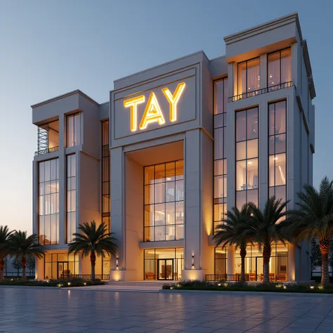 I need a logo that is 8k and HD for a building in UAE that has TAY written prominently on it.