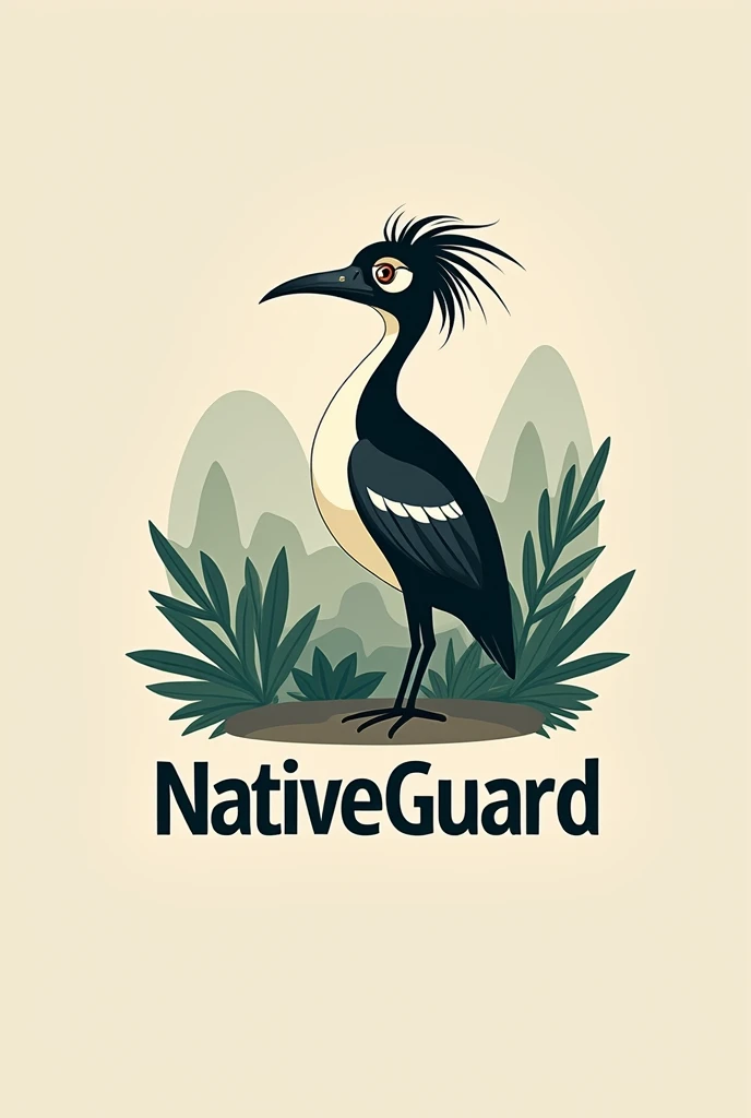 create a logo with a Jaburu bird written nativeguard