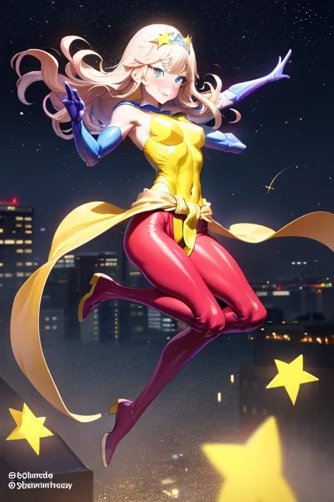 ((best quality)), ((masterpiece)), (detailed), 1 girl, full body, 1, smiling face, blue eyes, star-shaped tiara, arms outstretch...