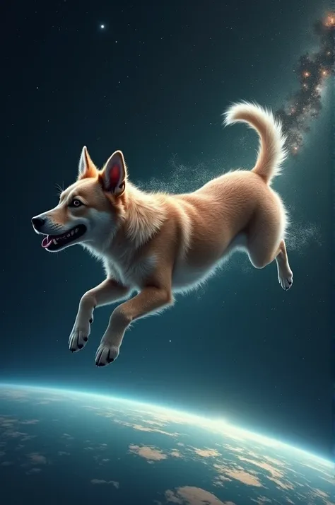 Dog flying in space 