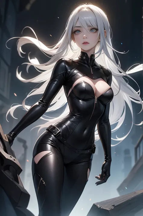 As a rogue, she wore tight-fitting clothes that allowed her to move quickly and quietly, a black bodysuit and pants that clung to her figure, with leather gloves and boots. The suit was sleeveless, revealing her lean but muscular arms, and had several pouc...