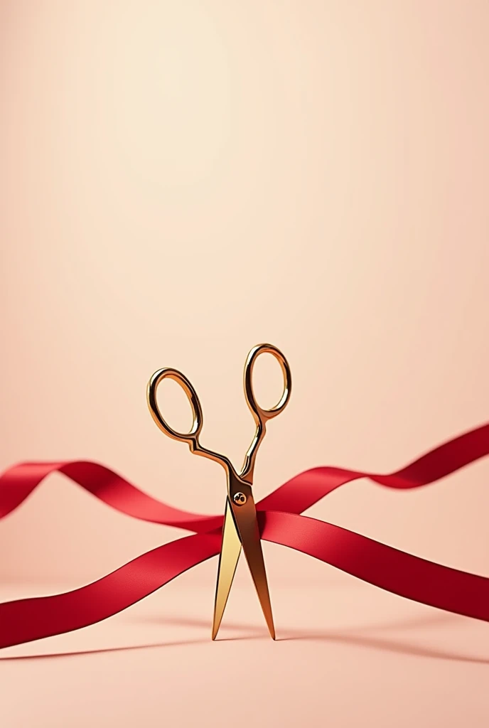 Create a background image for a flyer, with a red ribbon being cut by a golden scissors