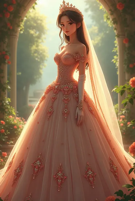 ((anime artstyle)),(Masterpiece),(Best Quality), (Super Detail),((Very Delicate and Beautiful)),cinematic lighting,1 girl,((full body portrait)),((standing in garden)),((solo)),(((1 fairytale princess in gorgeous embroidery and jeweled extremely gorgeous p...