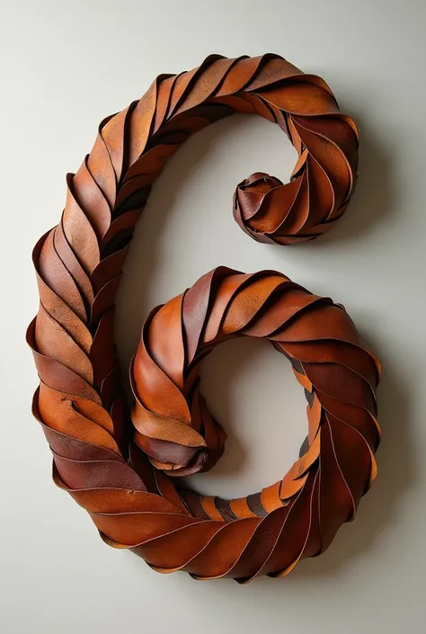 the shape of the number 64 made with leather scraps
