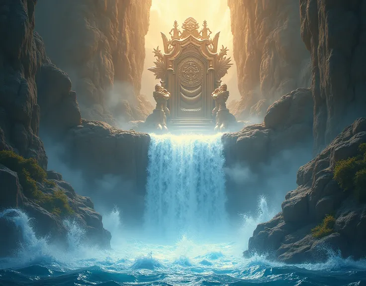 

river coming out of gods throne realistic
