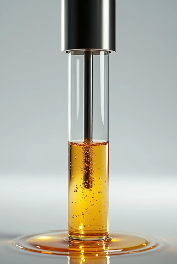 A rod entering a tube with oil

