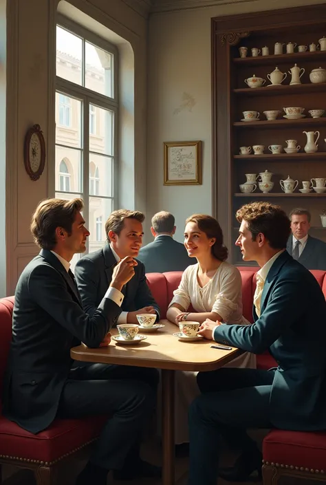 Townspeople drinking coffee in a German coffee house in 1800