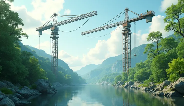 In 3D animation.Describe the connection between the cranes and their natural surroundings.