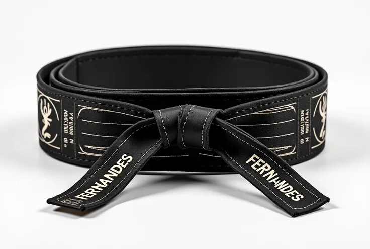 Prompt para Design de range de Karatê

- **objective**: Create a custom karate belt.
- **name**: "Fernandes Costa"
- **Design Features**:
  - **range**: Traditional black color.
  - **texto**: "Fernandes Costa" must be at the end of the strip.
  - **Fonte ...